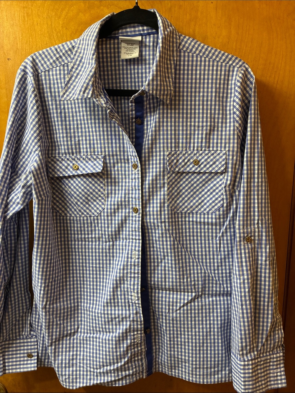 Jaclyn Smith Blue and White Check Casual Button-Down Shirt